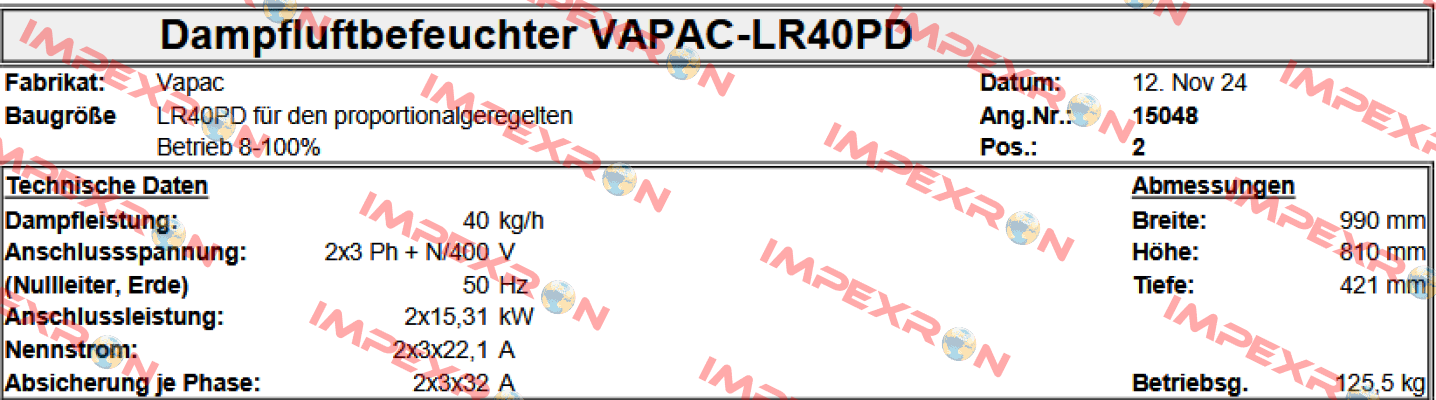JLR40PD S Vapac