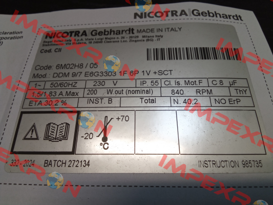 6M02H8    DDM 9/7 E6G3303 1F 6P 1V +SCT RPM - Motori elettrici