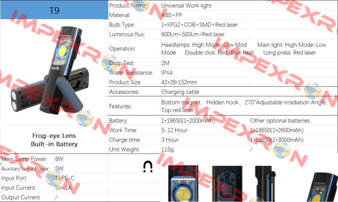 T9 Universal Work light WARSUN