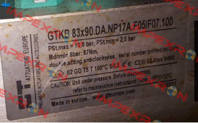 GTKB. 83x90.DA.NP17A.F05/F07.100 - old version  GT Attuatori