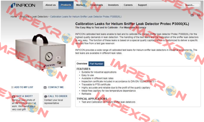 Calibration Leaks for Helium Sniffer Leak Detector Protec P3000(XL) Inficon