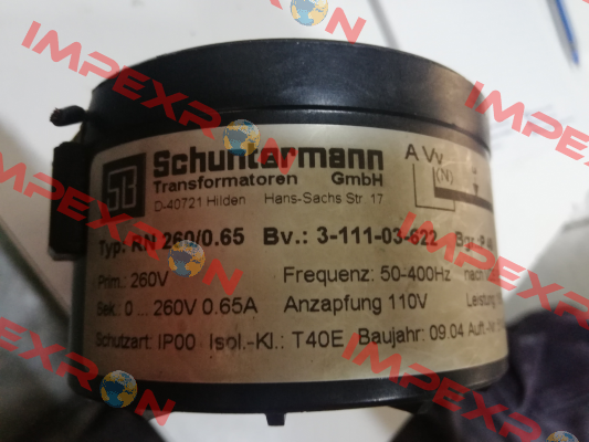 Type: RN 260/0.65 Schuntermann Transformatoren