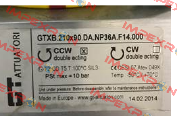 GTXB.210x90.DA.NP36A.F14.000 GT Attuatori
